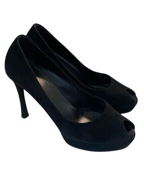 Yves Saint Laurent Y2K Platform Stiletto High Heels Palais Peep Toe Suede US 9